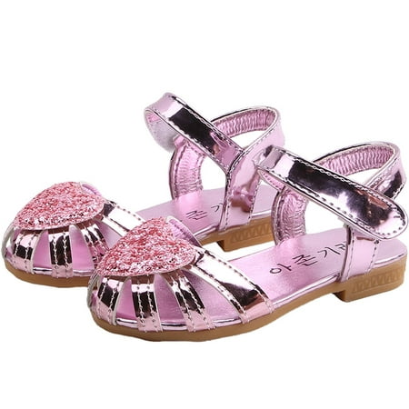 

Toddler Girls Sandals Summer Flats Shoes Children Kids Girls Sandals Princess Heart Hollow Cut-outs Roman Beach Shoes Pink 2 M