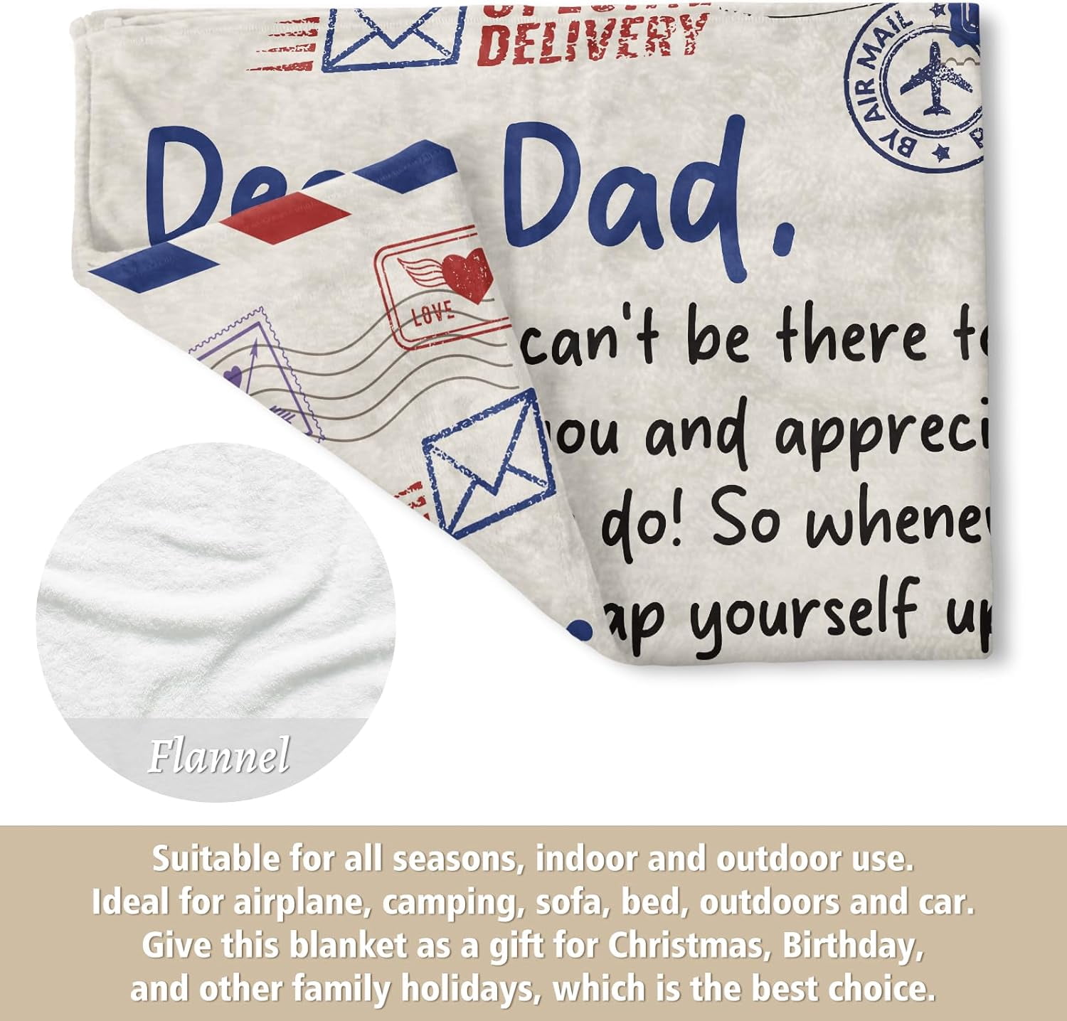Gifts for Dad from Daughter Son- Soft Letter Blanket- Dear Dad Birthday Gift, Love You Always Blanket Throw for Bed Sofa Napping