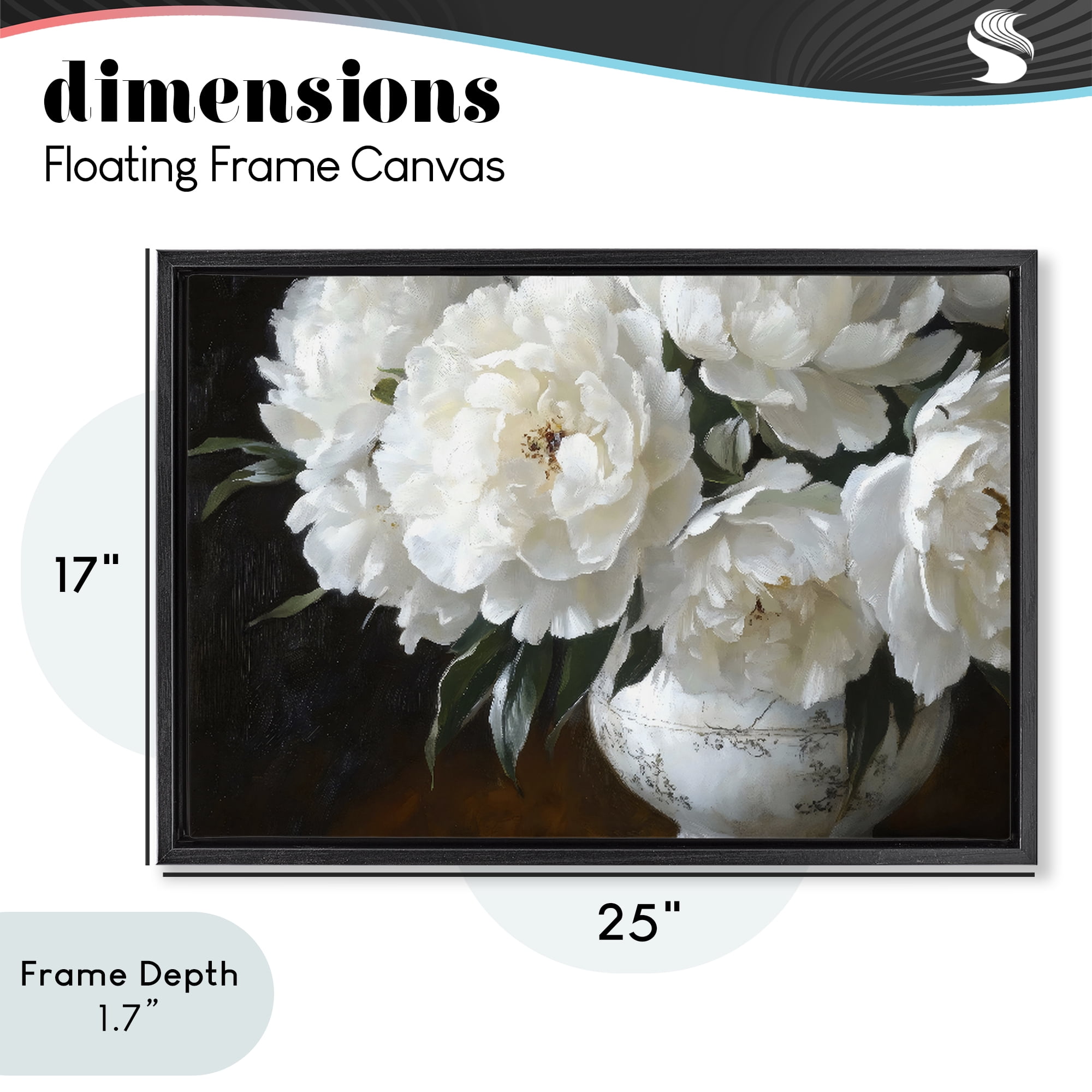 Stupell Industries White Flowers in Vintage Vase Black Framed Floater Canvas Wall Art, design by Petal Prints Design