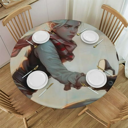 

Orinice Woman Riding Motorcycle Round Table Cover Stain Resistant Washable Indoor Outdoor Tablecloth Kitchen Dining Wedding Parties 100% Polyester Fiber 31-35
