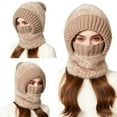 thumbnail image 4 of 3 In 1 Beanie Hat for Women Fall Fashion Women's Hats & Caps Face Mask Cozy Winter Scarves Khaki, 4 of 8