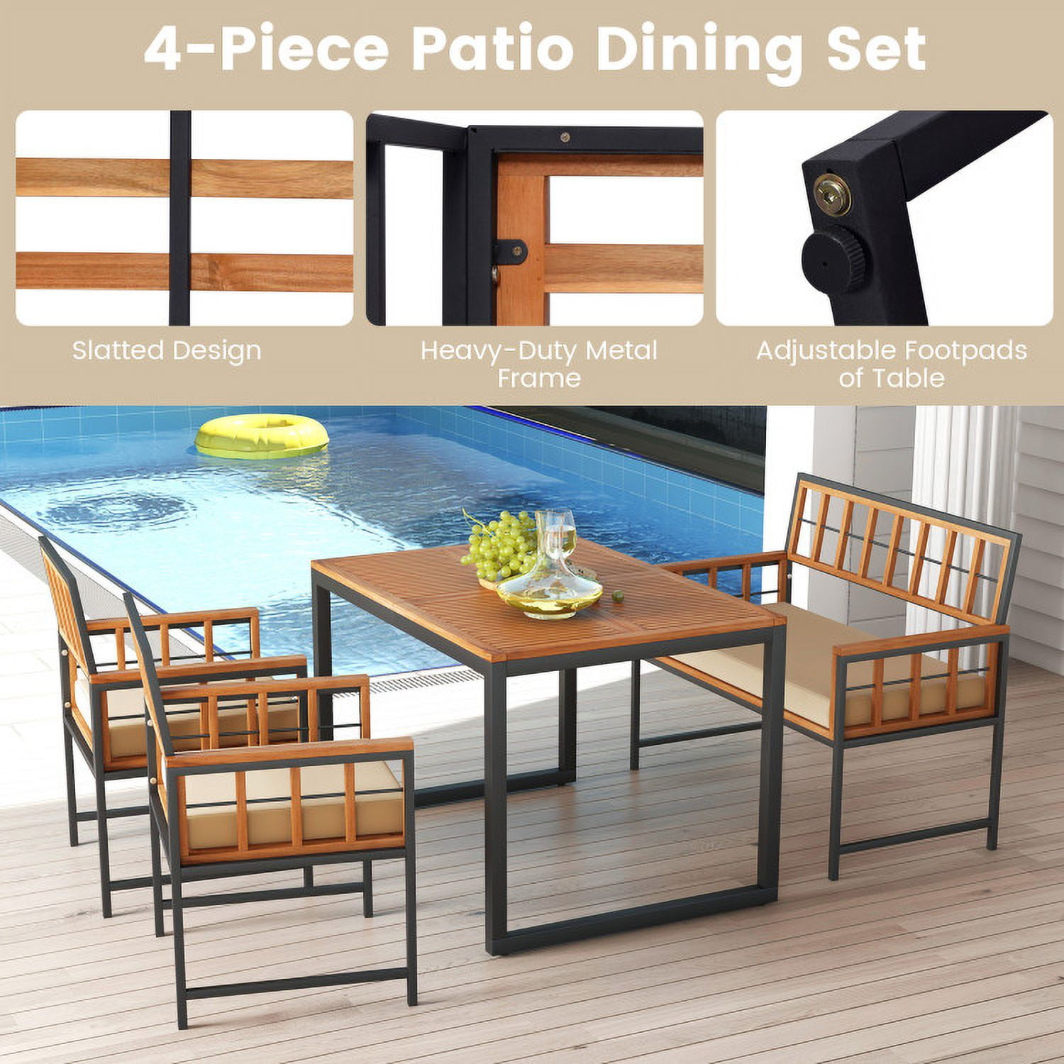 Aimee Lii 4 Pieces Acacia Wood Patio Dining Set with 1 Rectangular Table, Outdoor Patio Furniture Aimee Lii 4 Pieces Acacia Wood Patio Dining Set with 1 Rectangular Table, Outdoor Patio Furniture