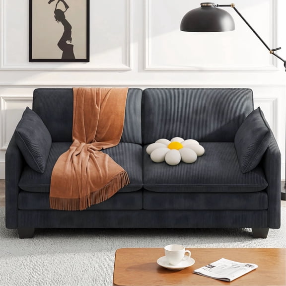 Loveseat Sofa, 74.8" Cloud Couch for Living Room with Deep Seat, Corduroy for Small Space, Dark Gray