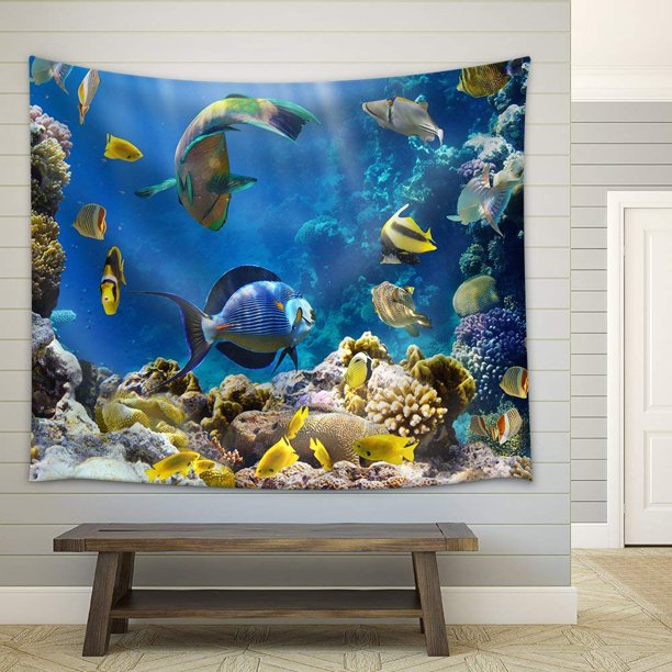 Wall26 Photo of a Tropical Fish on a Coral Reef Fabric