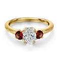 thumbnail image 3 of Gem Stone King 18K Yellow Gold Plated Silver DEF Lab Grown Diamond and Red Garnet Engagement Ring for Women | 1.10 Cttw | Oval 7X5MM | Gemstone April Birthstone | Size 7, 3 of 6