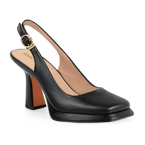 Ferwind Women's Slingback Sandal Pump Platform High Heels Square Toe Adult Black  8