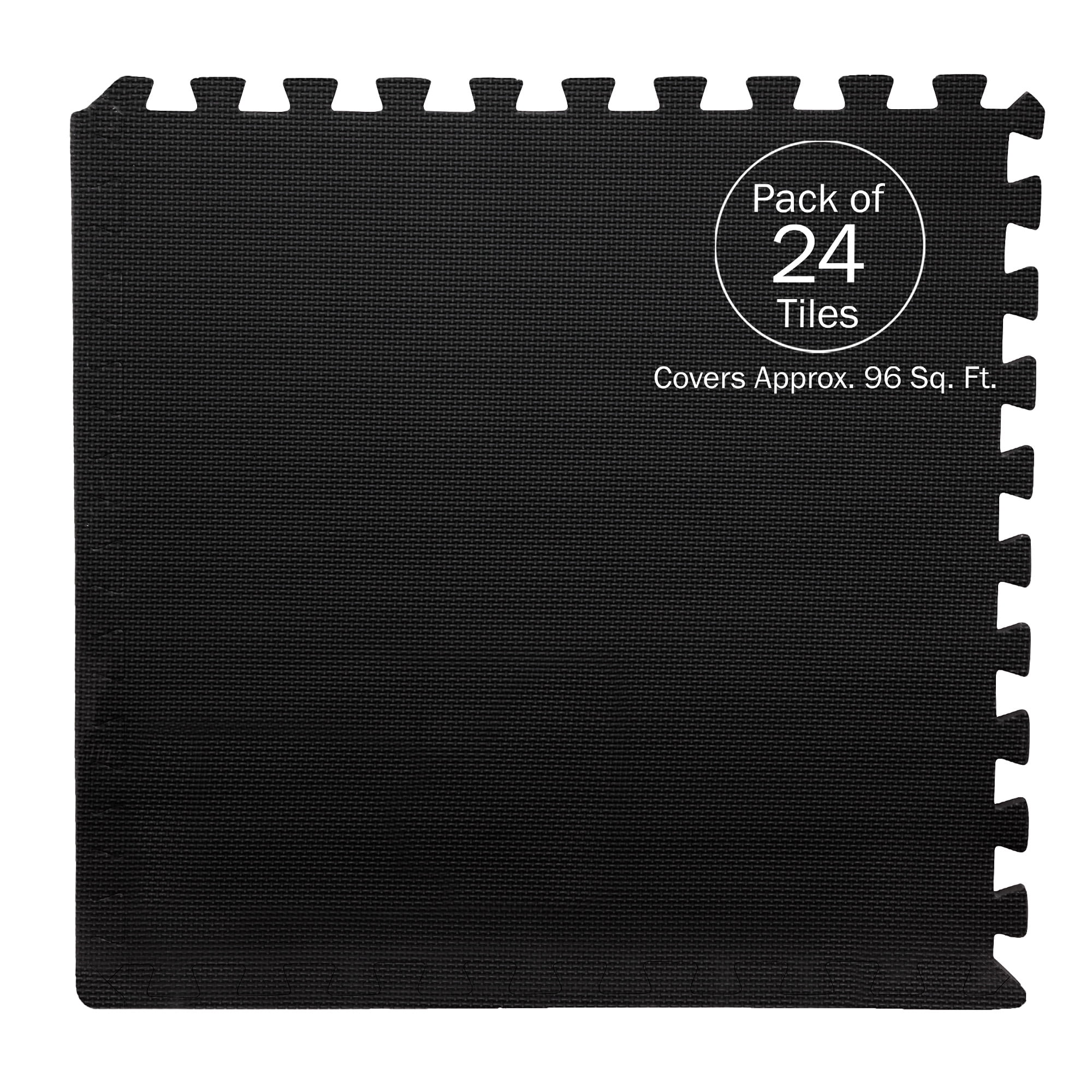 Foam Flooring Tiles – 24-Pack Interlocking EVA Foam Pieces – Non-Toxic Floor Padding for Playroom, Gym, or Basement by Stalwart (Black)