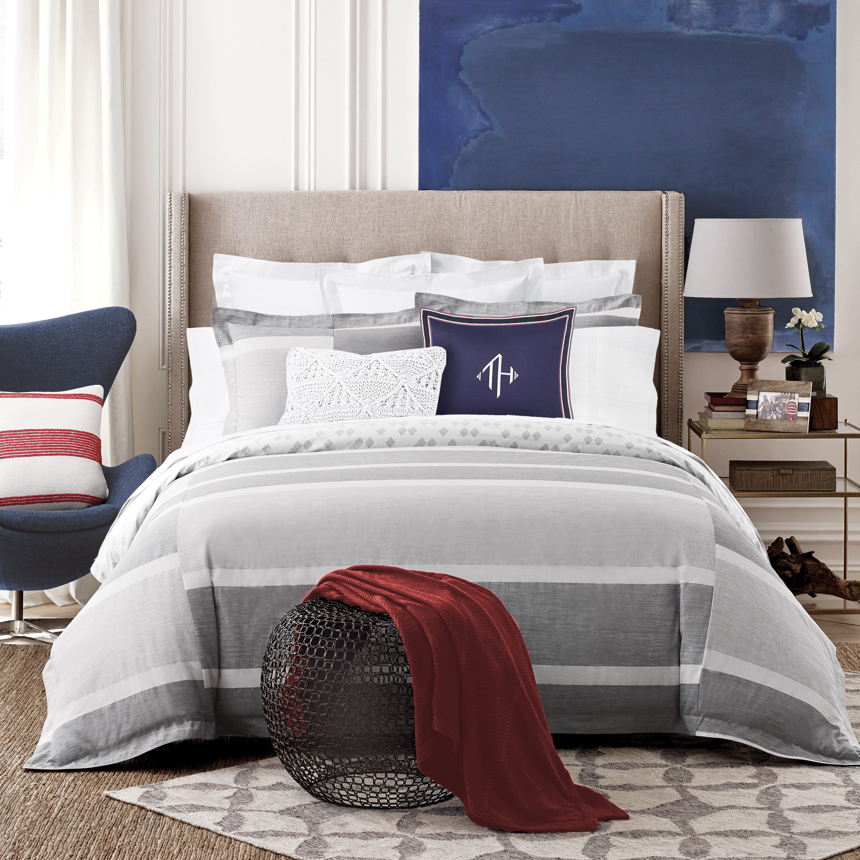 Tommy Hilfiger Woodford Stripe Grey Cotton Reversible Comforter Set Tommy Hilfiger Woodford Stripe Grey Cotton Reversible Comforter Set Com