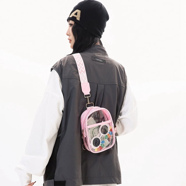 Riñonera transparente Summercome, bolso bandolera portátil, apto para estadios, resistente, para hombre y mujer, con correa ajustable (rosa)
