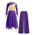 thumbnail image 2 of Doomiva Kids Girls Praise Dance Swing Dress Metallic Gold Asymmetric Liturgical Tunic with Worship Wide Leg Pants Purple 6, 2 of 5