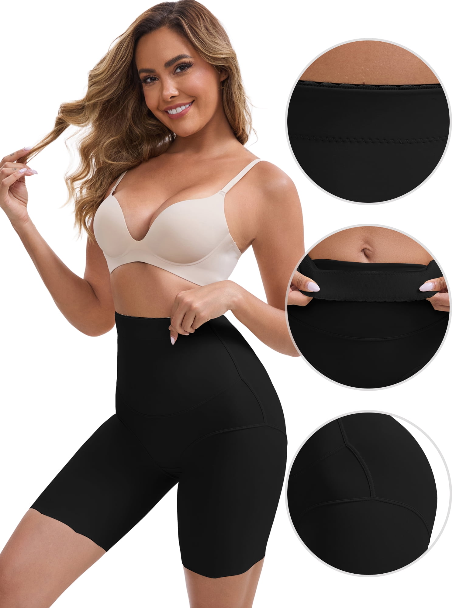 DARING DIVA Women's High Rise Tummy Control Ice Silk Seamless Boyshorts M Black