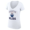 thumbnail image 2 of Women's G-III 4Her by Carl Banks White Edmonton Oilers Super-Slim Fit Lightweight Team Logo Graphic V-Neck T-Shirt, 2 of 3