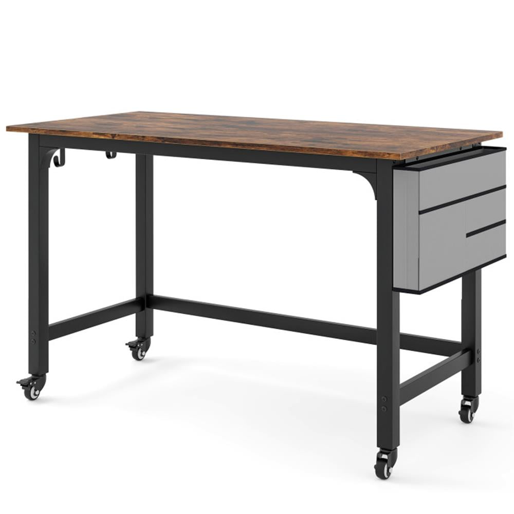 Demi Bonn 48" Mobile Computer Desk Workstation with 4 Smooth Casters, Small Home Office Desk Study Writing Table, Brown