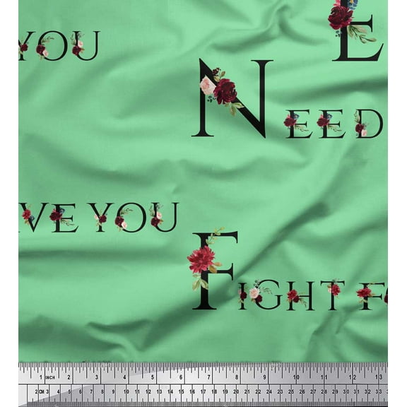Soimoi Green Poly Georgette Fabric Quotes Text Decor Fabric Printed Yard 42 Inch Wide