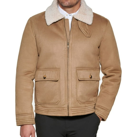 Club Room Mens Faux Suede Bomber Jacket, Beige, X-Large