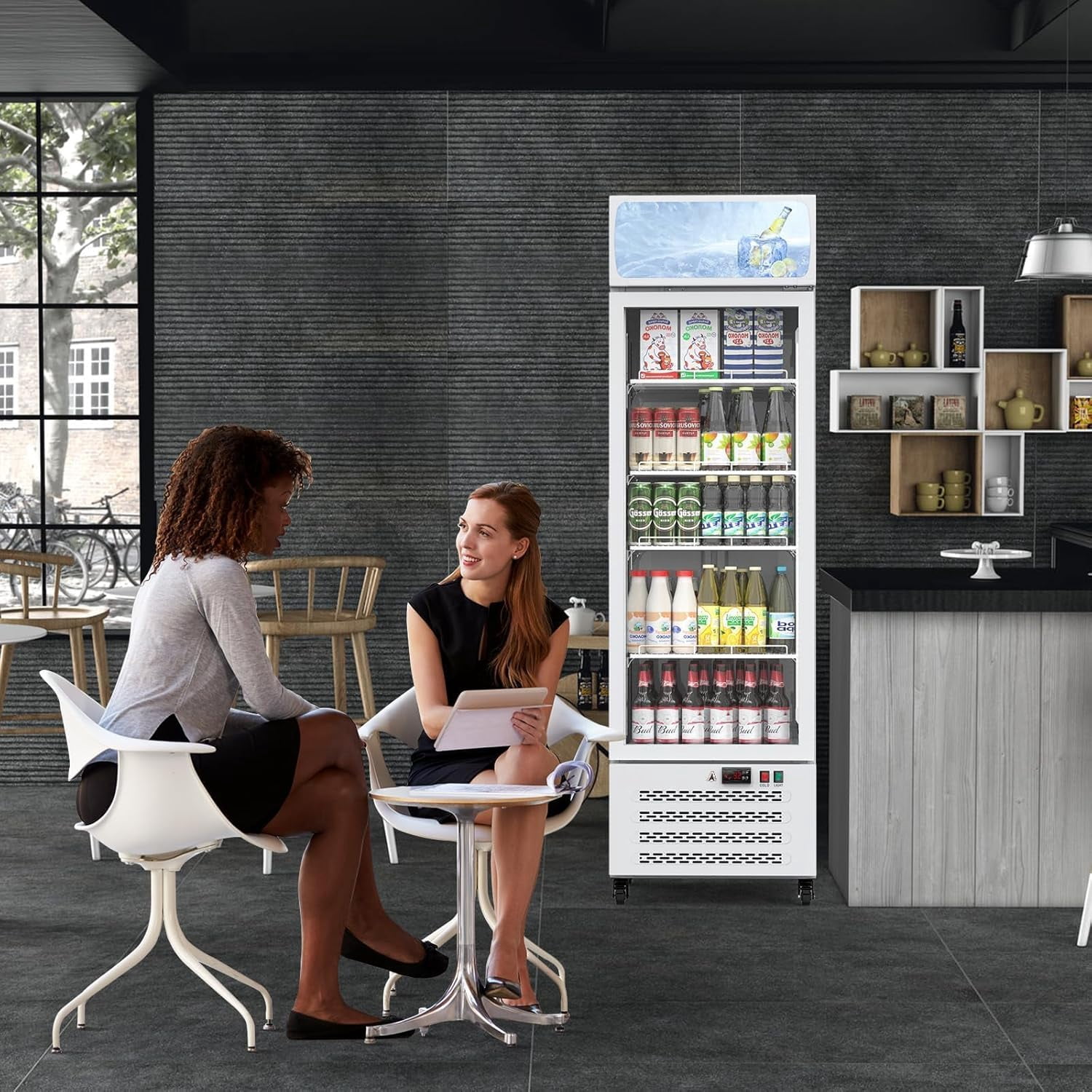 IdealHouse 13.4 Cu.Ft Commercial Merchandiser Refrigerator, Commercial Refrigerators With Glass Door and Soft Led Light, Display Refrigerator Upright Fridge With 3 Adjustable Shelves, White