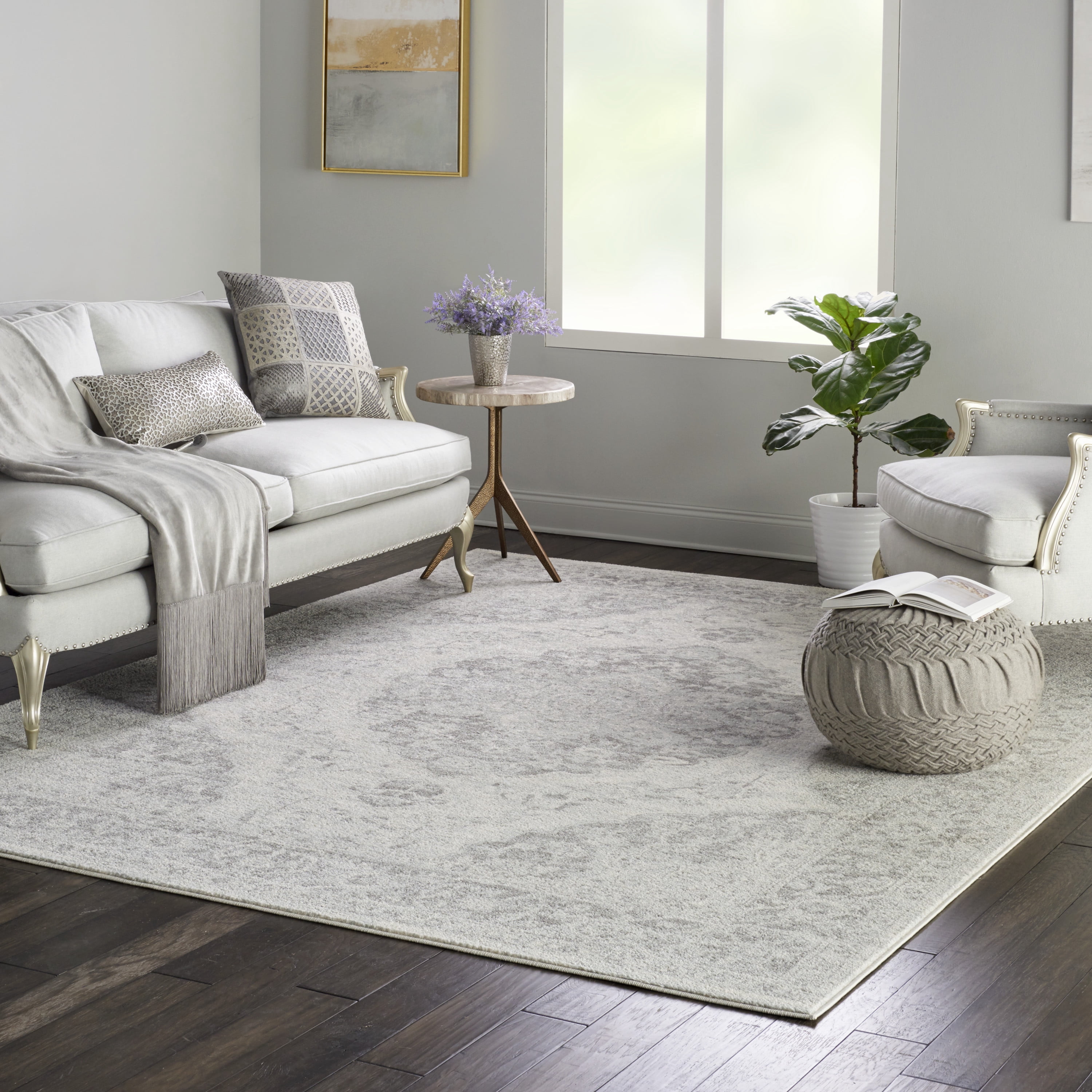 Serene Traditional Persian Center Medallion Area Rug, Ivory/Grey, 8 ft x 10 ft