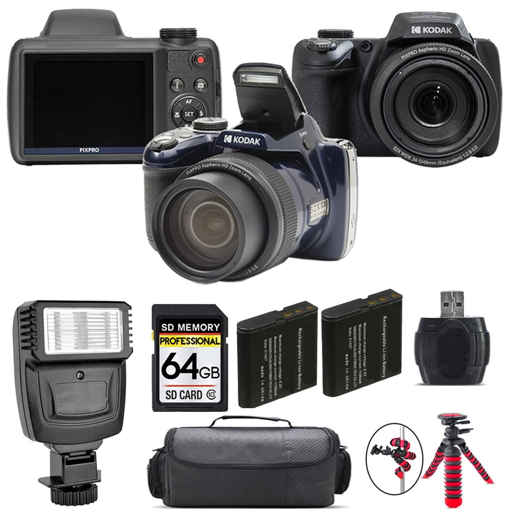 Kodak PIXPRO AZ528 Digital Camera (Black) + Extra Battery + Flash
