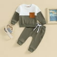 thumbnail image 2 of XIMIN Toddler Baby Boy Clothes Color Block Long Sleeve Sweatshirt Plaid Pocket Pullover Tops + Long Joggers Pants Fall Winter Outfit Set, 2 of 5