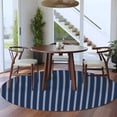 thumbnail image 4 of 7Ft Round Rug, Navy Blue Striped Non-Skid Rubber Backing Large Area Rugs - Living Room Bedroom Home Office, Navy Blue White Farmhouse Stripes Indoor Floor Mat Carpets Washable Rug, 4 of 9