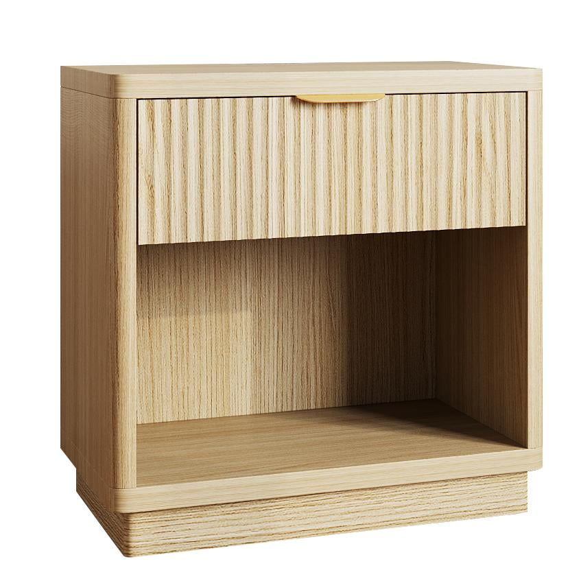 Pusnapku Fluted Night Stand, 22" Farmhouse Bedside Table with Charging Station, Curved Design Wood End Table with Drawer, for Living Room, Bedroom