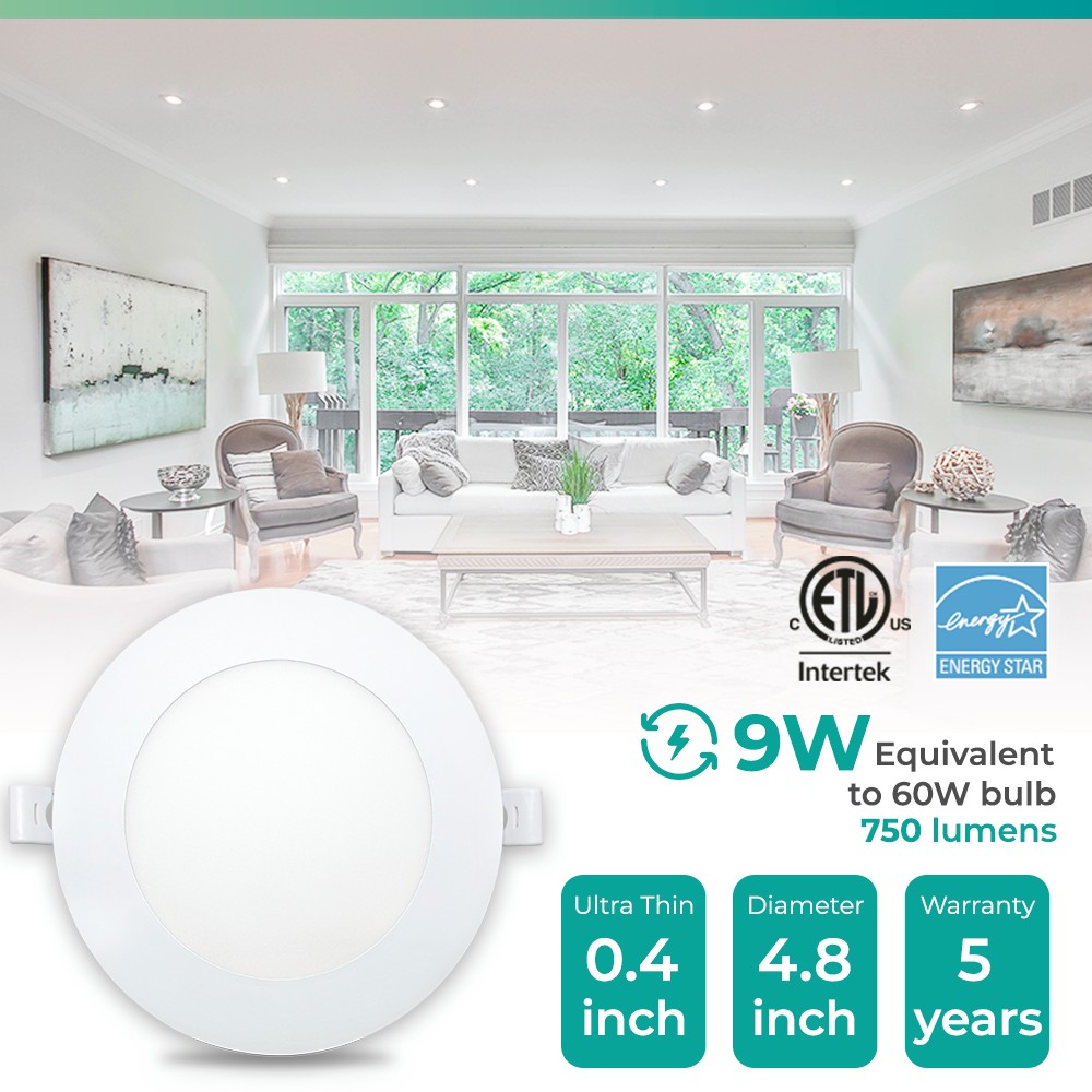 Infibrite Inch 2700K Soft White 9W 750 LM Thin LED Ceiling Light with J- Box, Flush Mount, Dimmable, Wet Rated Easy Install, 9W 75W, ETL  Energy  Star, US Company