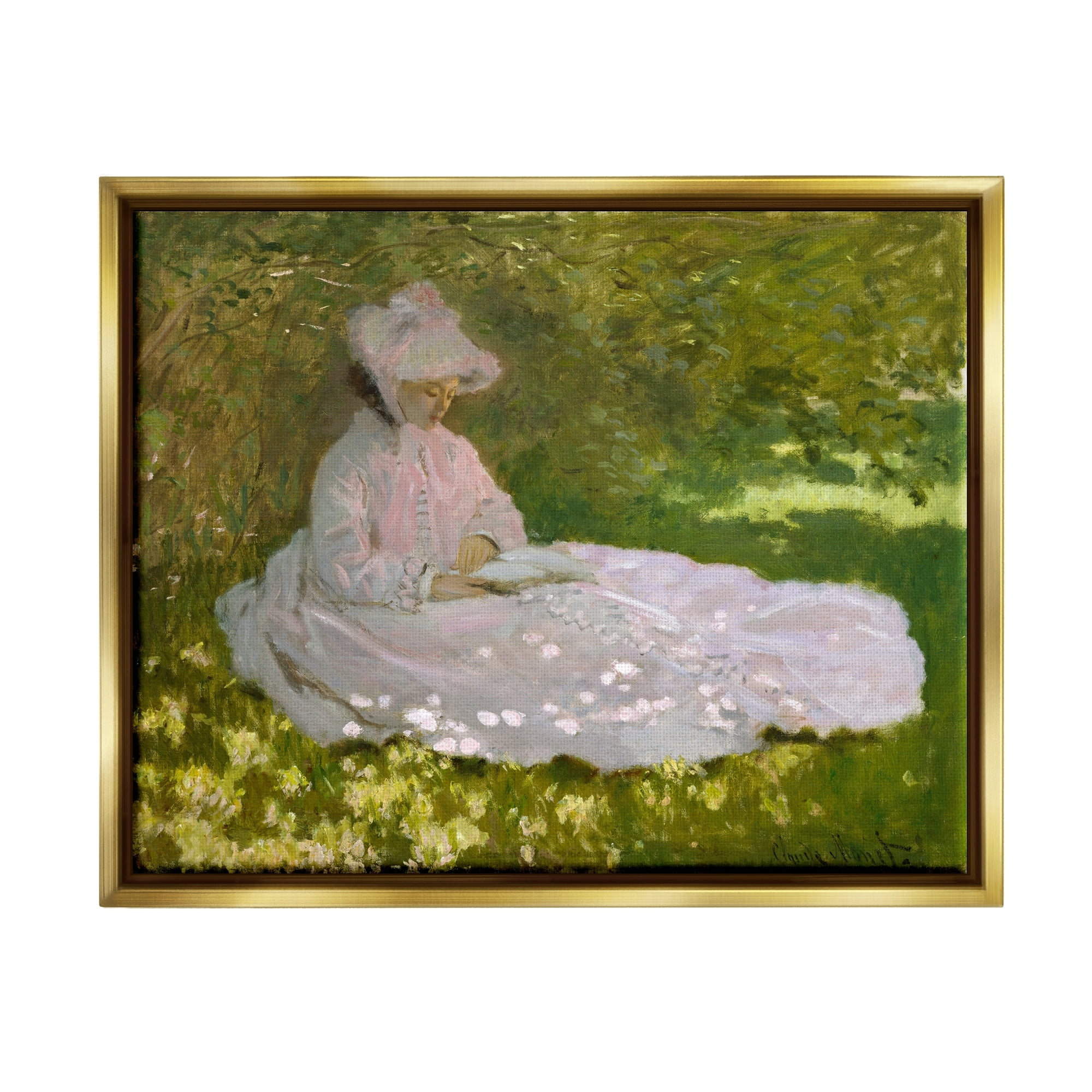 Stupell Industries Springtime Classic Claude Monet Painting Female Portrait Painting Metallic Gold Floating Framed Canvas Print Wall Art, Design by one1000paintings