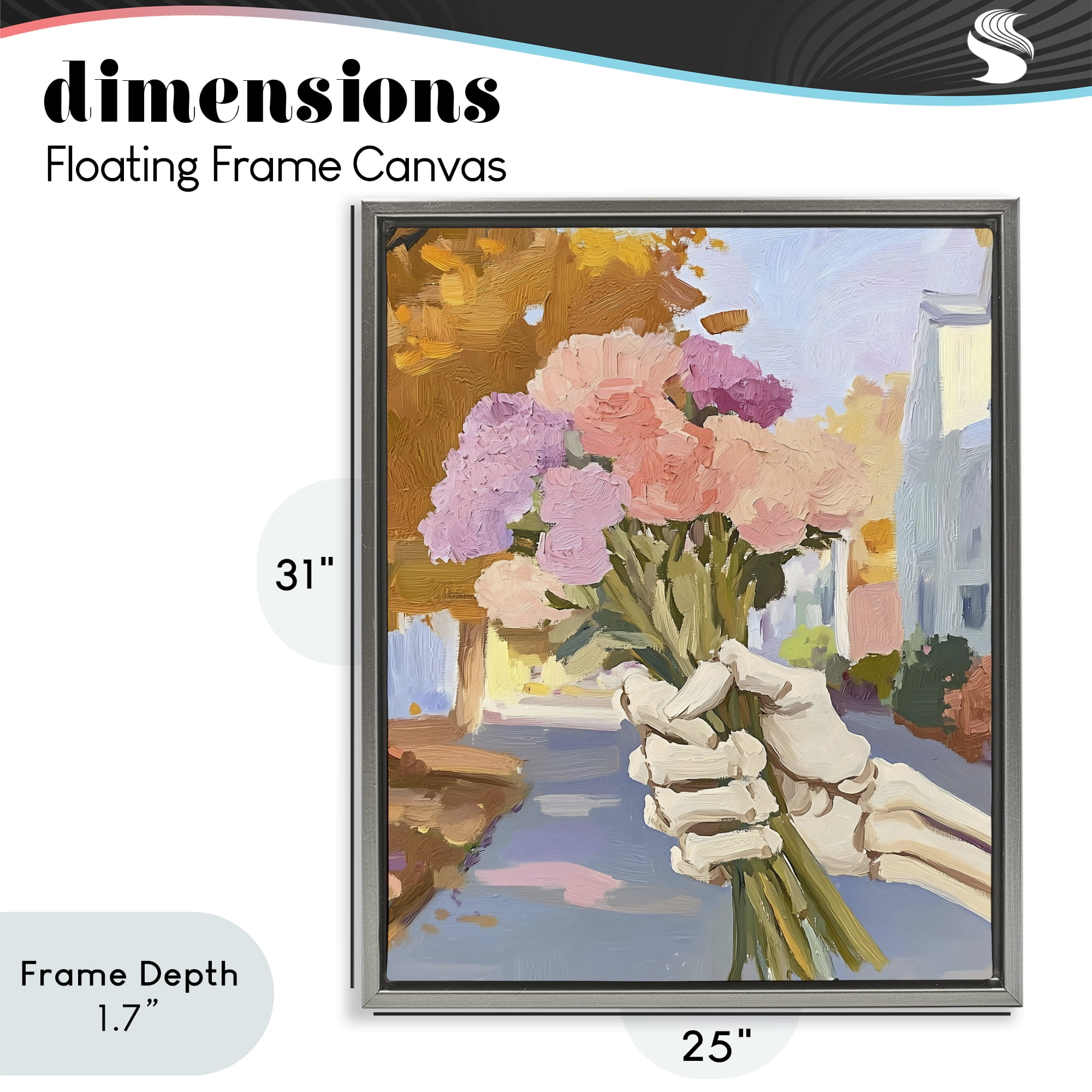 Stupell Industries Skeleton Hand Holding Flowers Gray Framed Floater Canvas Wall Art, design by The Prints Vibe