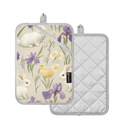 

Yayeee Pot Holders for Kitchen Heat Resistant with Pocket 7 x9.8 Quilted Oven Pads Purple Floral Rabbit