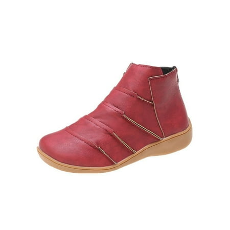 

Ymiytan Ladies Fashion Bootie Zip Up Winter Boots Comfort Ankle Boot Party Booties Lightweight Casual Walking Shoes Red 5