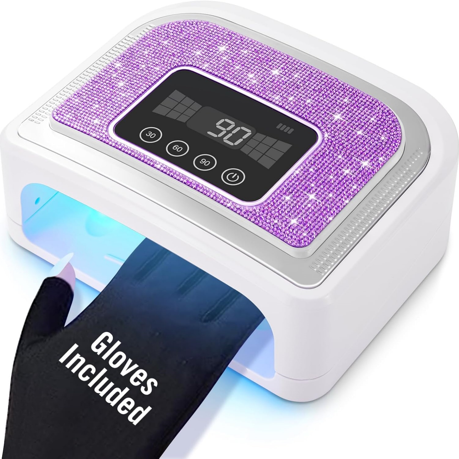 Cordless Nail Lamp, Rechargeable UV Nail Lamp for Gel Nails, LED Nail Lamp with 4 Timer Modes, Gel Nail Light Decorate with Sparkling Nail Rhinestones Diamond