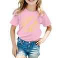 thumbnail image 1 of NINGMENG Hauts et T-Shirts pour Filles, Imprimé Baseball d'Été, Col Rond, Manches Courtes, Décontracté, Rose, 5-6 Ans, 1 of 4