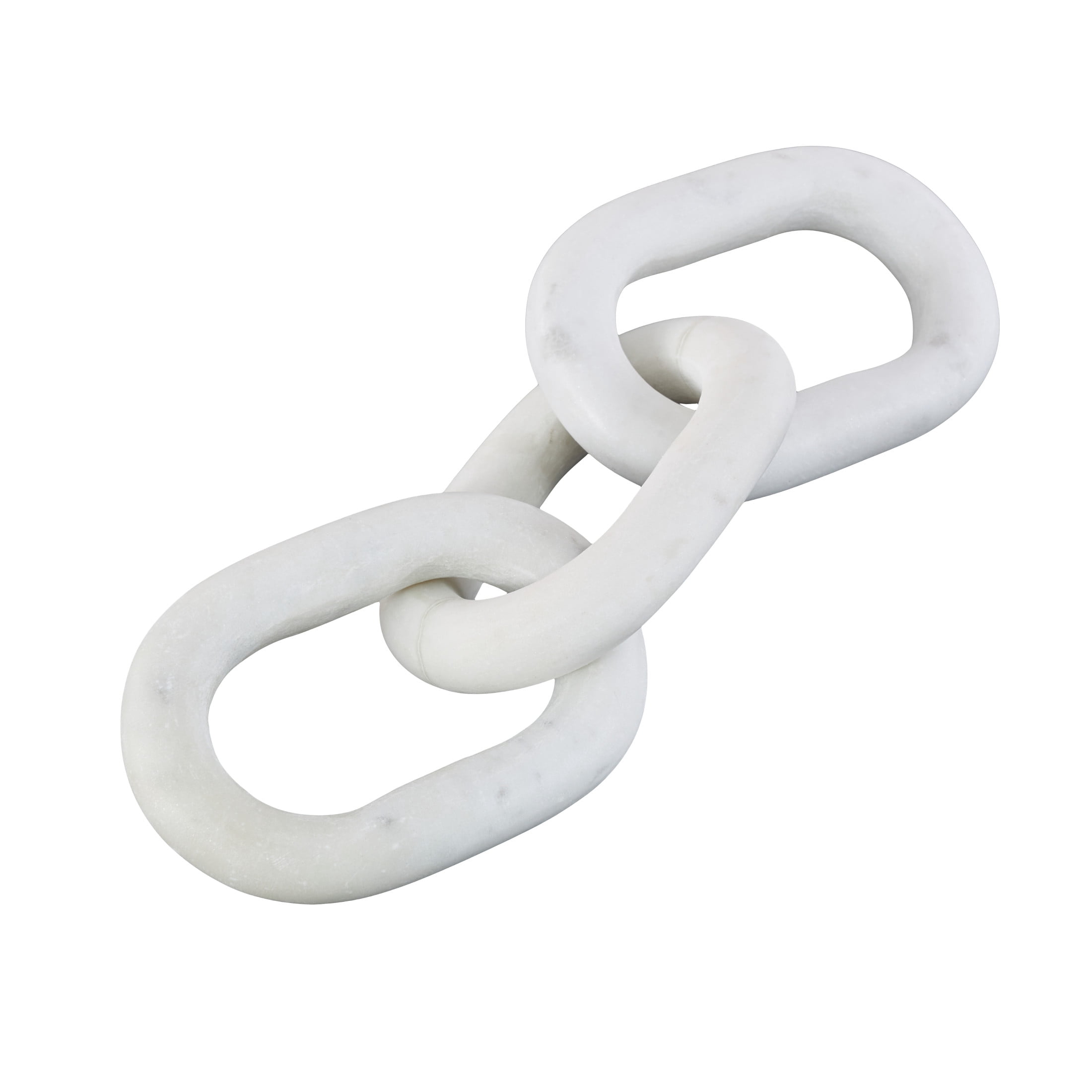 13" x 3" White Marble Handmade Oval 3 Link Chain Sculpture, by DecMode