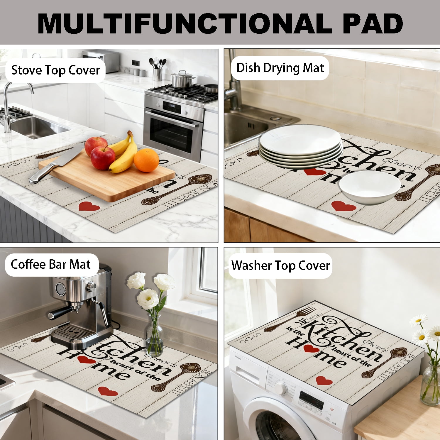Stove Top Cover for Electric Stove, 28" x 20" Heat Resistant Glass Cooktop Protector Mat, Expands Counter Space, Multi-Purpose Countertop & Stove Cover, Farmhouse “Kitchen is the Heart of the Home” D