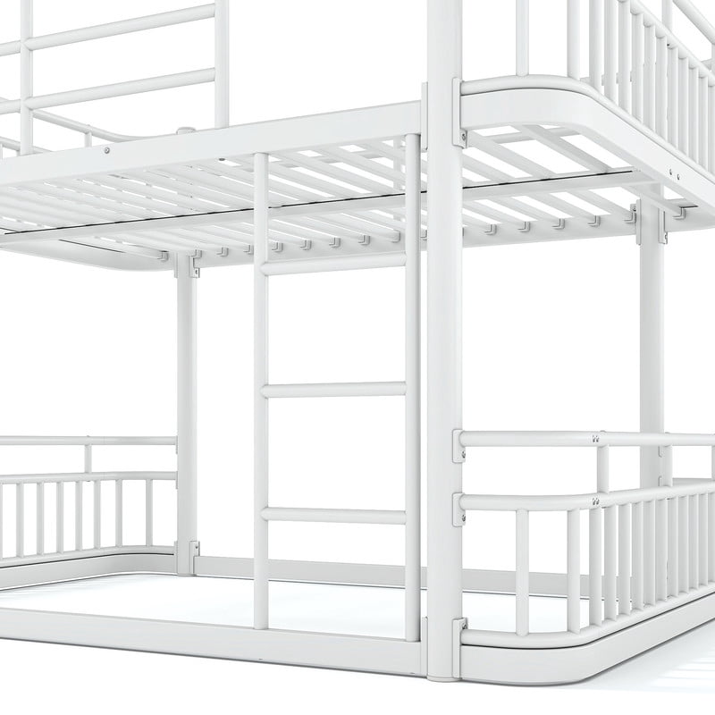 Full over Full Bunk Bed with Built-in Ladder & Safe Guardrails, Curved-Edge Sleek Metal Bed Frame with No Slat Floor Bed