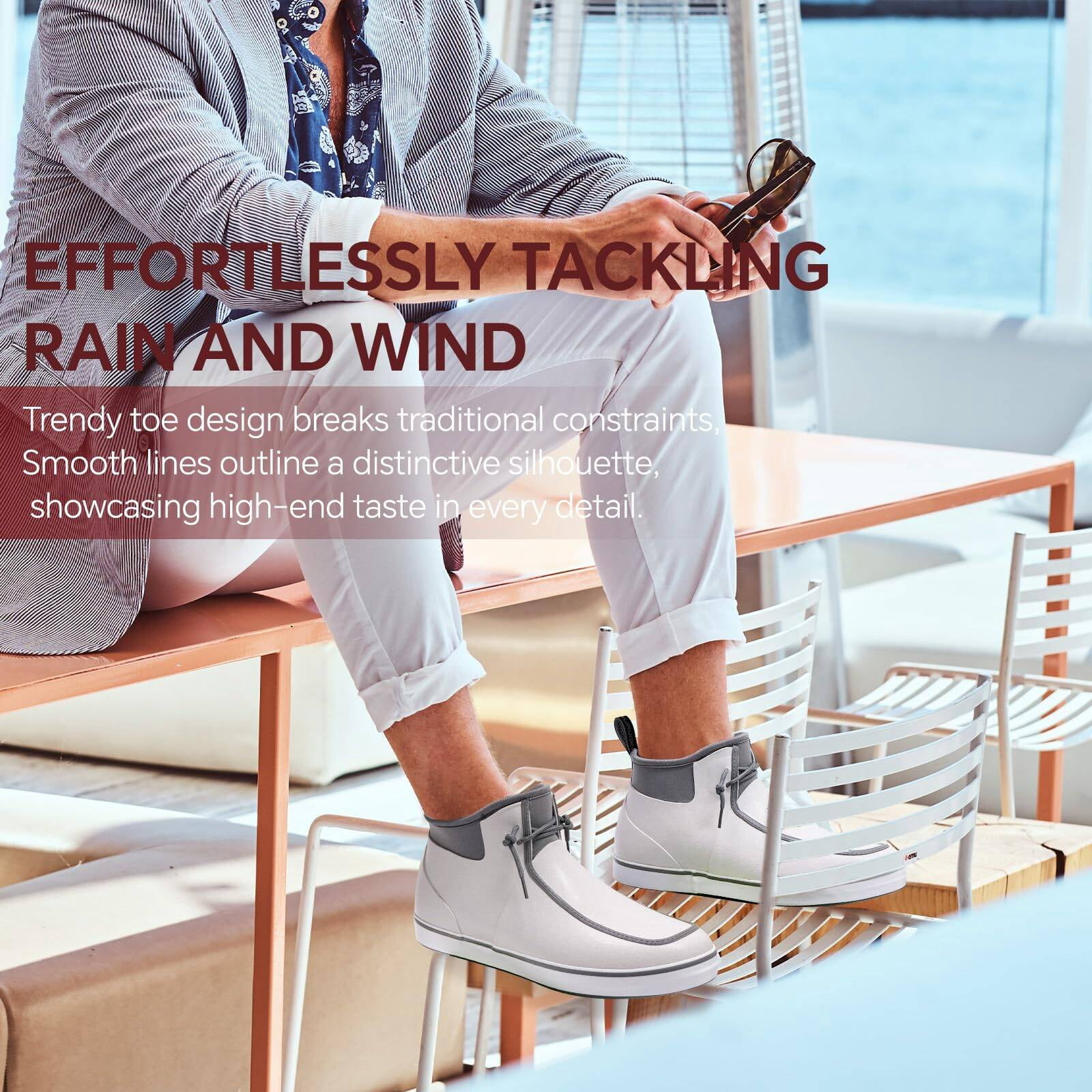Deck Boots for Men Waterproof Rain Boots Durable Rubber Boots Comfortable Fishing Loafers Slip On Moc Toe Shoes Non Slip Boat Shoes for Fishing, Gardening, Daily, Working, Sailing