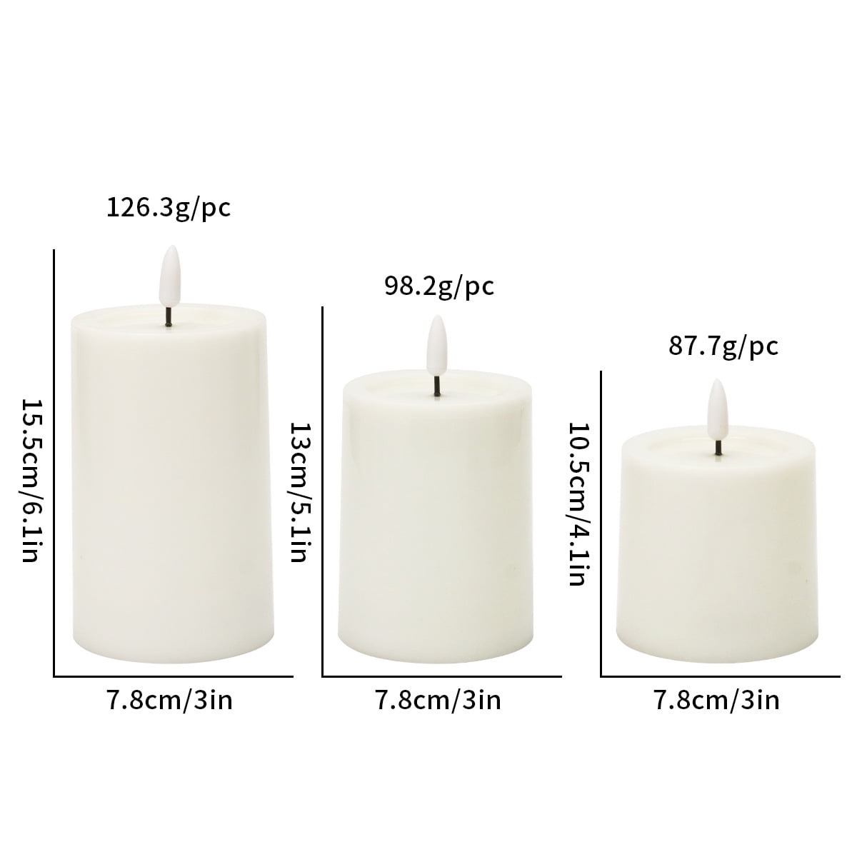 3pcs Flameless Waterproof Candles with Handy Remote Control, Cycle Timer Battery Operated Candle LED Flickering Pillar Plastic Long Lasting