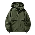 thumbnail image 4 of Men's Waterproof Tactical Jacket Lightweight Hooded Raincoat Stain Resistant Breathable Outdoor Shell Half Zip Packable Windbreaker Jacket Army Green, 4 of 5