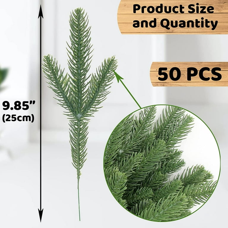 100 Pcs Artificial Pine Branches Green Plants Pine Needles DIY Accessories  for Garland Wreath Christmas and Home Garden Decor (50, Green)