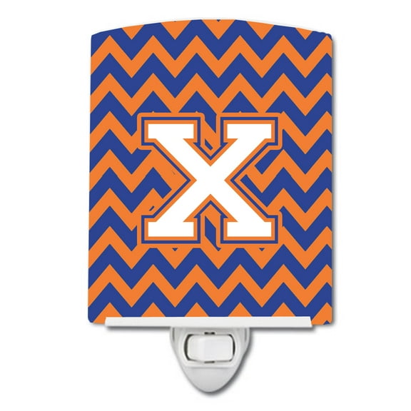 Caroline's Treasures CJ1060-XCNL Letter X Chevron Blue and Orange #3 Ceramic Night Light, 6x4x3", multicolor