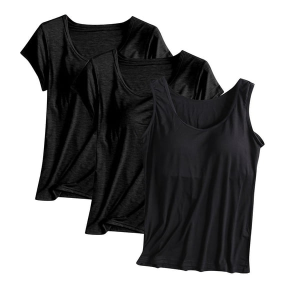 Wancir Racerback Tank Tops for Women with Shelf Bra Cotton Wide Strap Camisole Yoga Cami Shirts 3 Pack