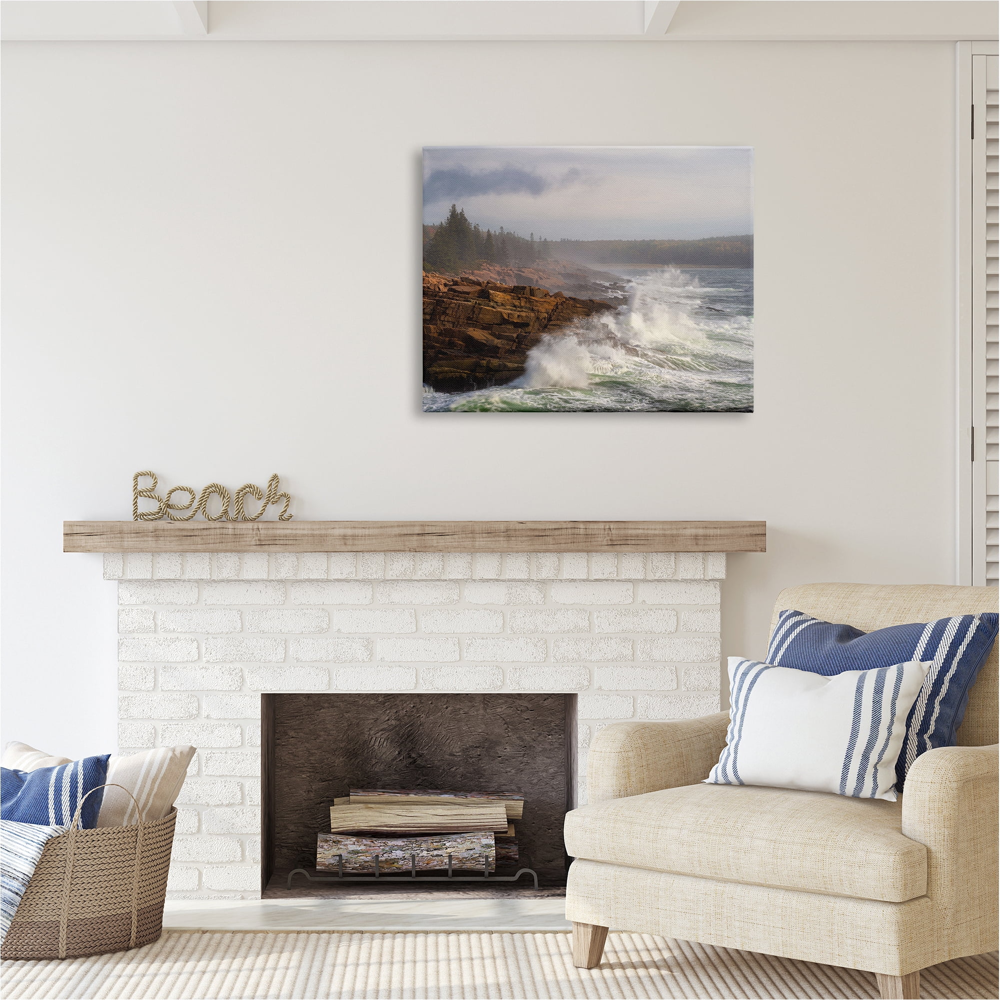 Stupell Industries Rough Waves on Cliff Landscape Photography Gallery Wrapped Canvas Art Print Wall Art, 40 x 30