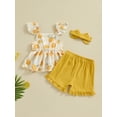 thumbnail image 4 of Suealasg Kids Baby Girls Summer Clothes 6M 12M 18M 24M 3T 4T Fly Sleeve Floral Print Tops +Elastic Waist Shorts+ Headband 3Pcs Toddler Girls Casual Beach Outfits, 4 of 9