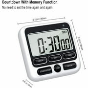 Digital Kitchen Timer with Mute/Loud Alarm Switch on/offSwitch, 24 Hour Clock & Alarm, Memory Function Count up & Count Down for Teachers Cooking, Large LCD Display, Strong Magnet (White)