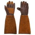 thumbnail image 1 of Guantes de jardinería largos Uxcell, guante de poda de rosas de cuero de vaca para mujeres y hombres a prueba de espinas marrón L, 1 of 5
