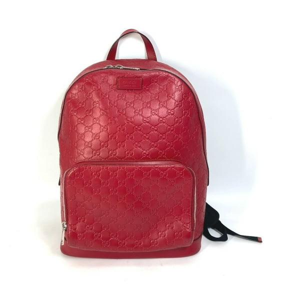 Pre-Owned GUCCI 406370 Guccissima GG Backpack in Shimmering Leather, Unisex, Red (Good)