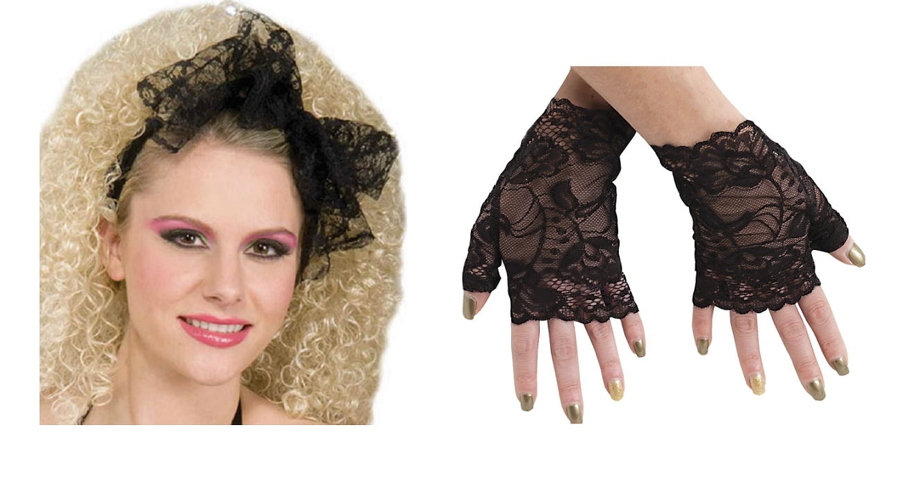 Nicky Bigs Novelties 80 S Black Lace Hair Scarf And Gloves