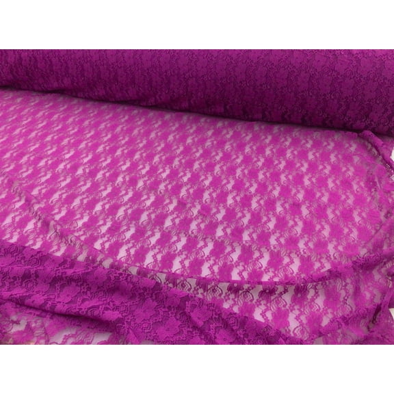 Embroidered Stretch Lace Apparel Fabric Sheer Floral Magenta Pink ZZ310