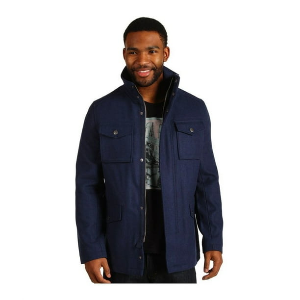 Ben Sherman - Abrigo de mezcla de lana con cremallera completa para hombre, azul, pequeño Ben Sherman chaquetón