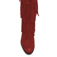 thumbnail image 3 of YDN Women Round Toe Tassels Mid Calf Boots Flats Pull On Fringed Low Heels Winter Fall Party Festival Shoes Size 5 Red, 3 of 4
